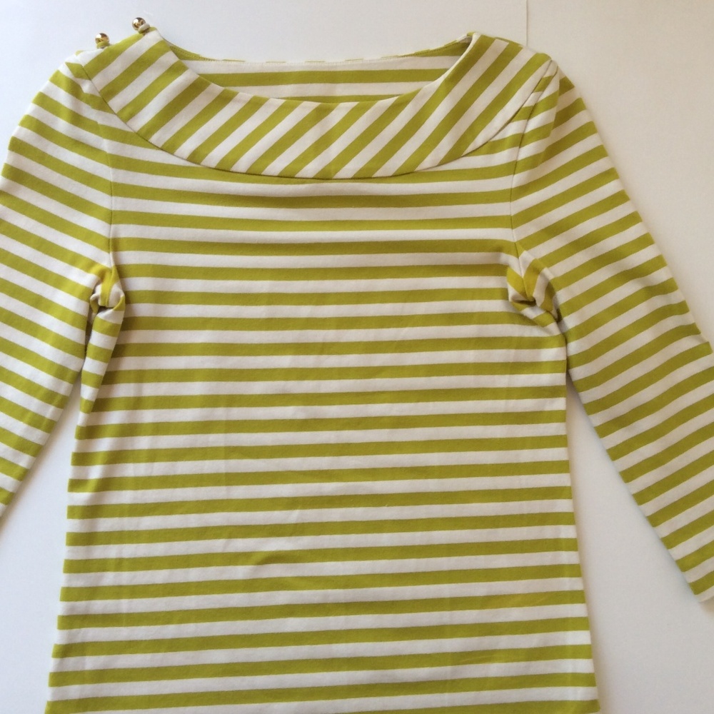 Kate Spade | White Green Pistachio Striped Tee